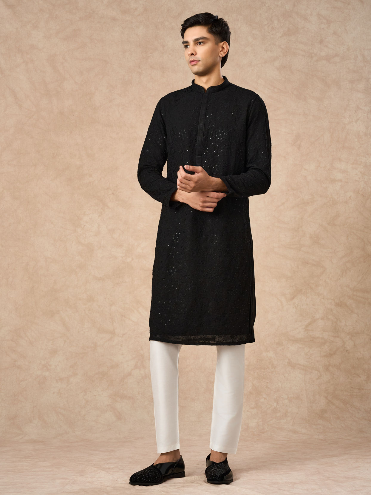 Manyavar Men Black Georgette Kurta Pajama