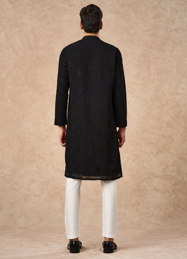 Manyavar Men Black Georgette Kurta Pajama