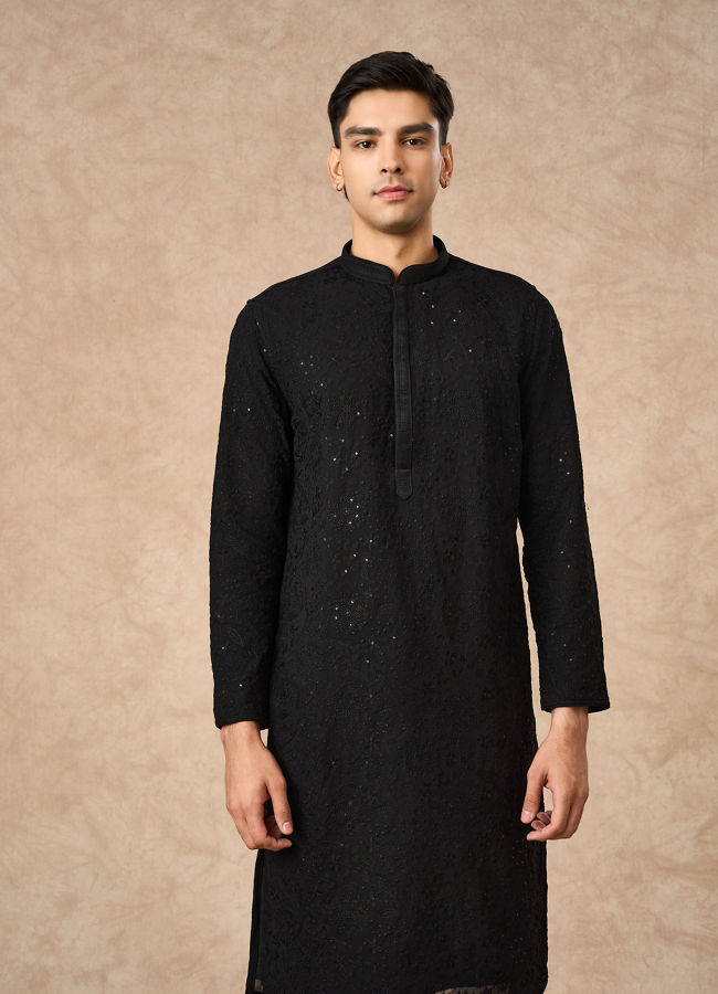Manyavar Men Black Georgette Kurta Pajama