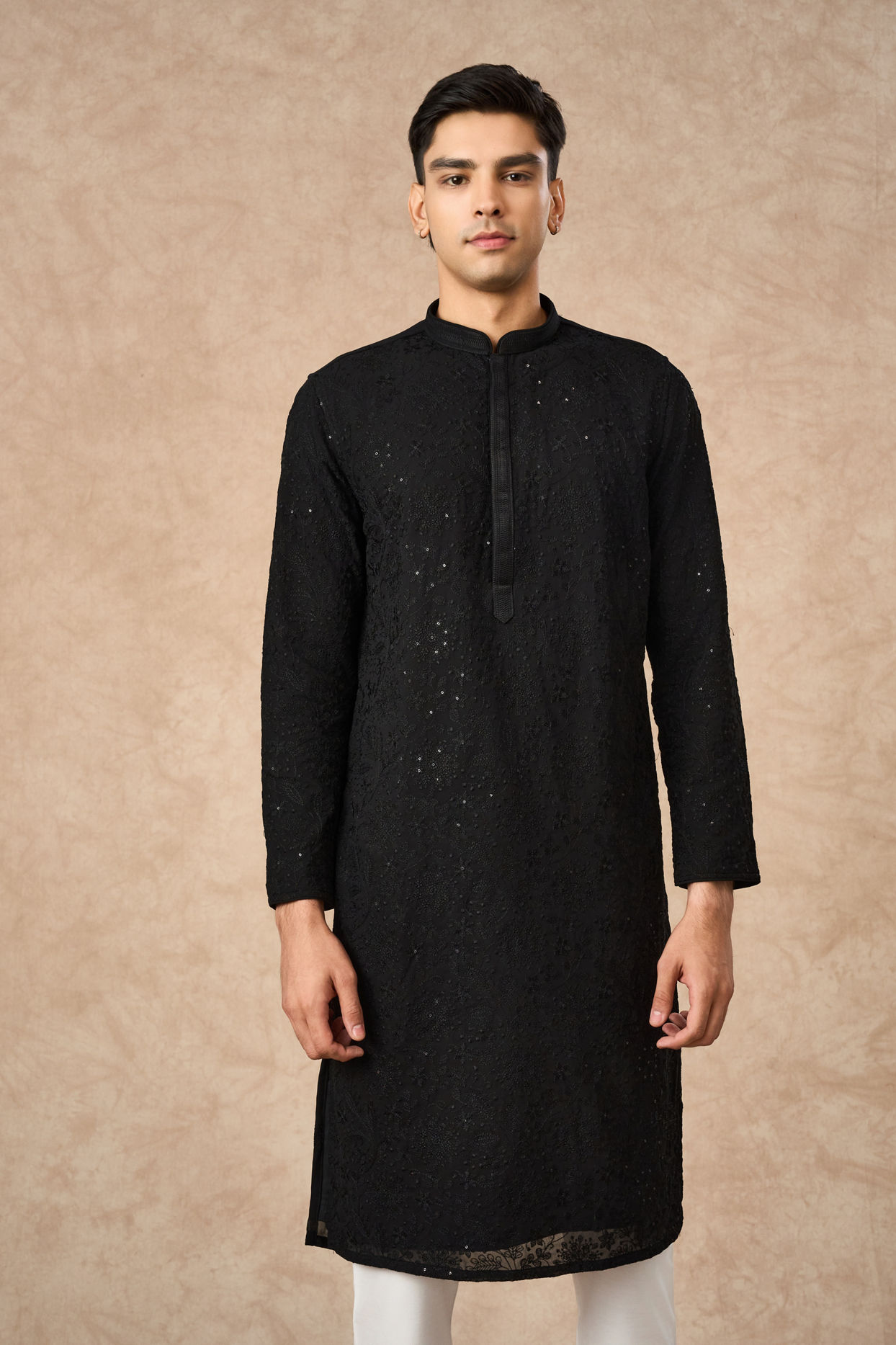 Manyavar Men Black Georgette Kurta Pajama