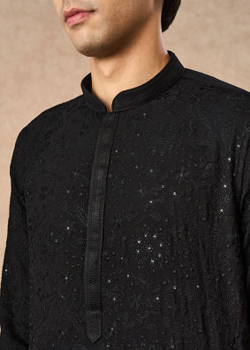 Manyavar Men Black Georgette Kurta Pajama