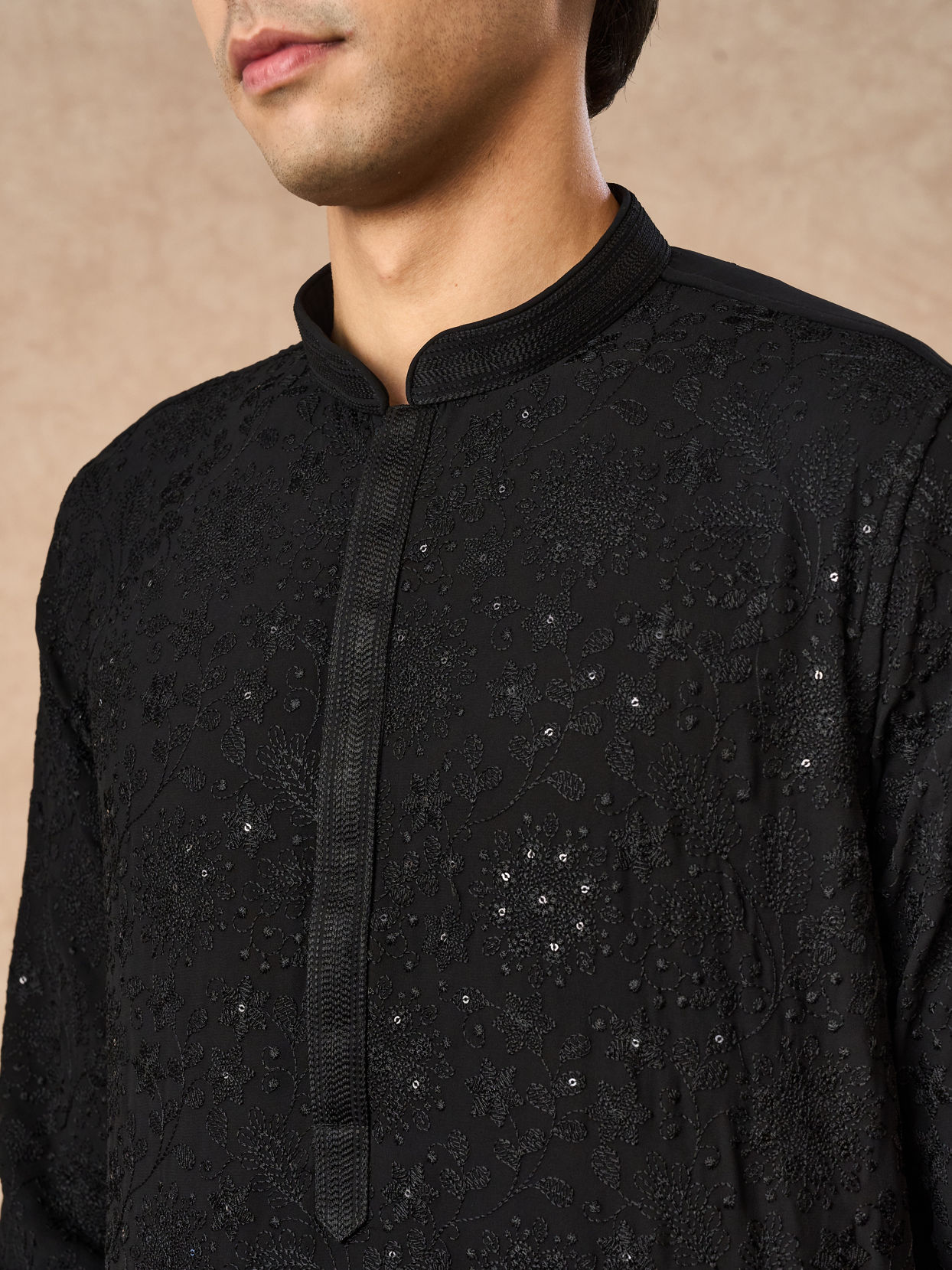 Manyavar Men Black Georgette Kurta Pajama