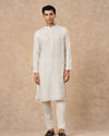 Manyavar Men Cream Georgette Kurta Pajama with Thread Embroidery