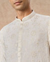 Manyavar Men Cream Georgette Kurta Pajama with Thread Embroidery