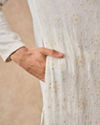 Manyavar Men Cream Georgette Kurta Pajama with Thread Embroidery