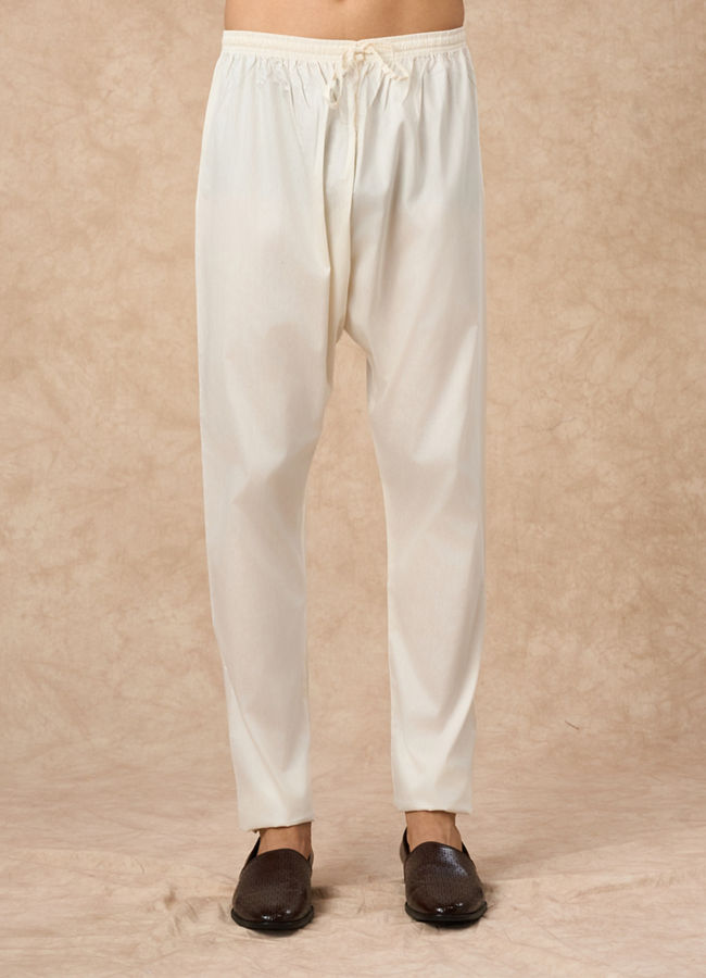 Manyavar Men Cream Georgette Kurta Pajama with Thread Embroidery