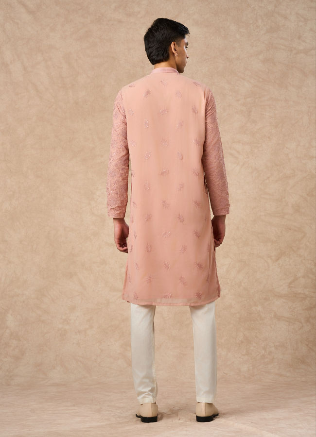 Manyavar Men Pink Georgette Kurta Churidar with Embroidery