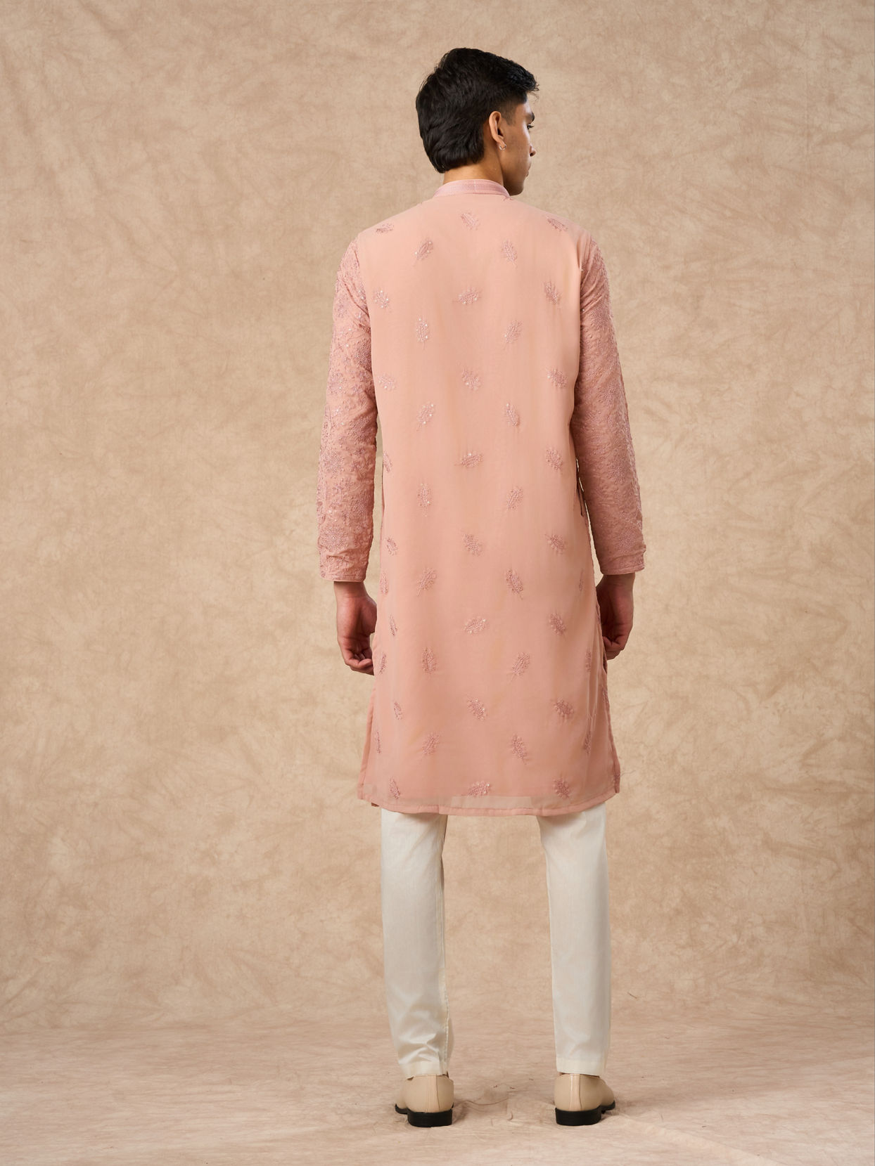 Manyavar Men Pink Georgette Kurta Churidar with Embroidery