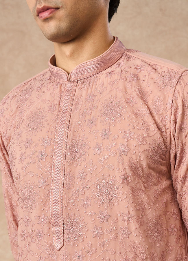 Manyavar Men Pink Georgette Kurta Churidar with Embroidery