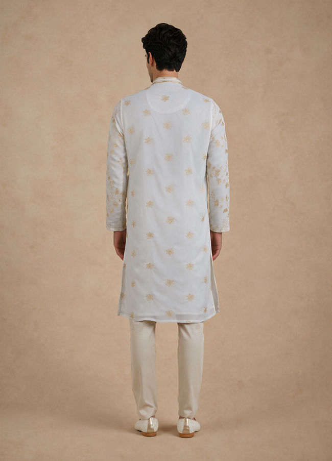 Manyavar Men Cream Georgette Kurta Churidar with Embroidery