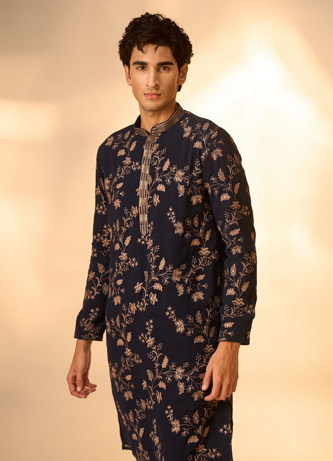 Manyavar Men Royal Blue Elegance Kurta Churidar