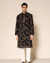 Manyavar Men Black Georgette Kurta Churidar with Embroidery