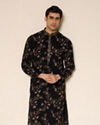 Manyavar Men Black Georgette Kurta Churidar with Embroidery