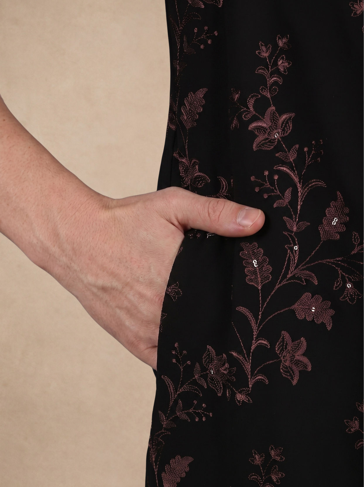 Manyavar Men Black Georgette Kurta Churidar with Embroidery