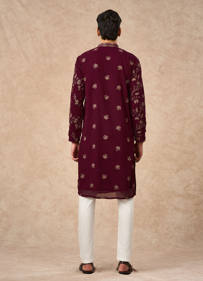 Manyavar Men Wine Georgette Kurta Pajama