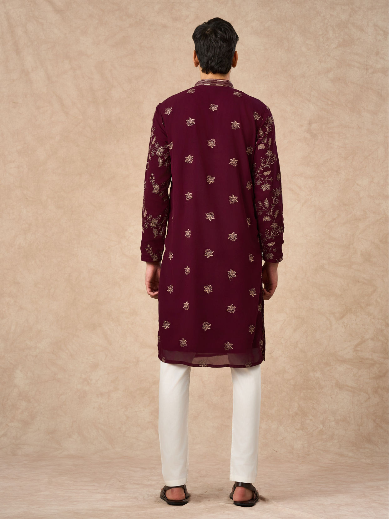 Manyavar Men Wine Georgette Kurta Pajama