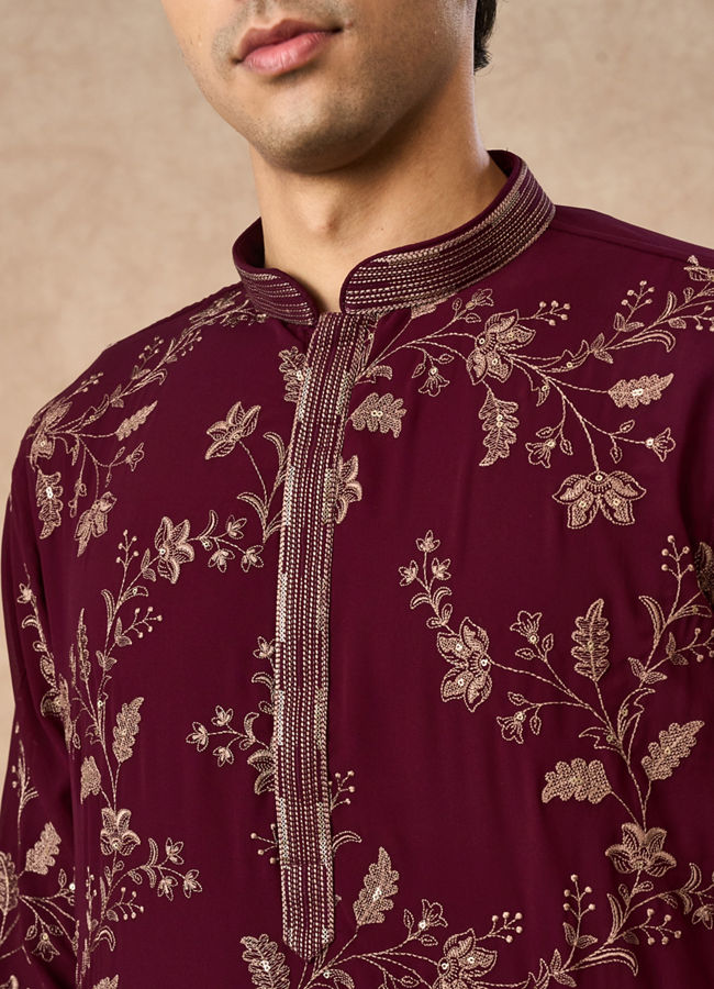 Manyavar Men Wine Georgette Kurta Pajama