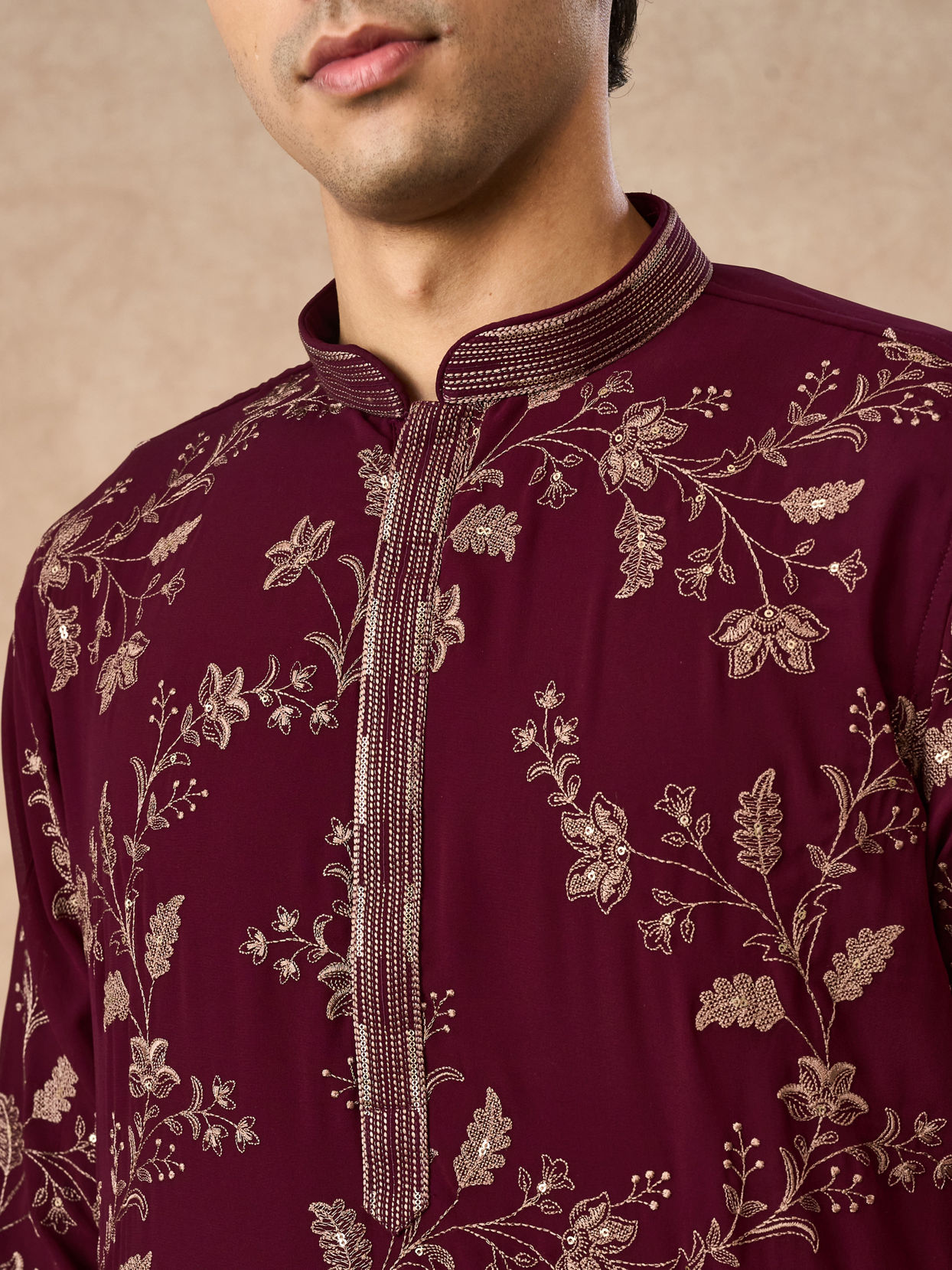 Manyavar Men Wine Georgette Kurta Pajama