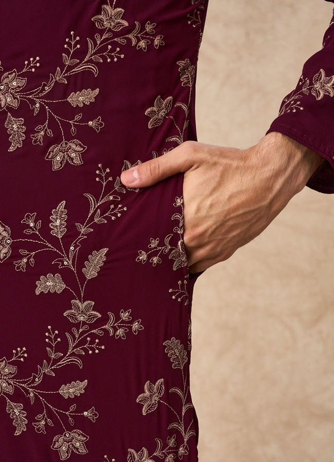 Manyavar Men Wine Georgette Kurta Pajama