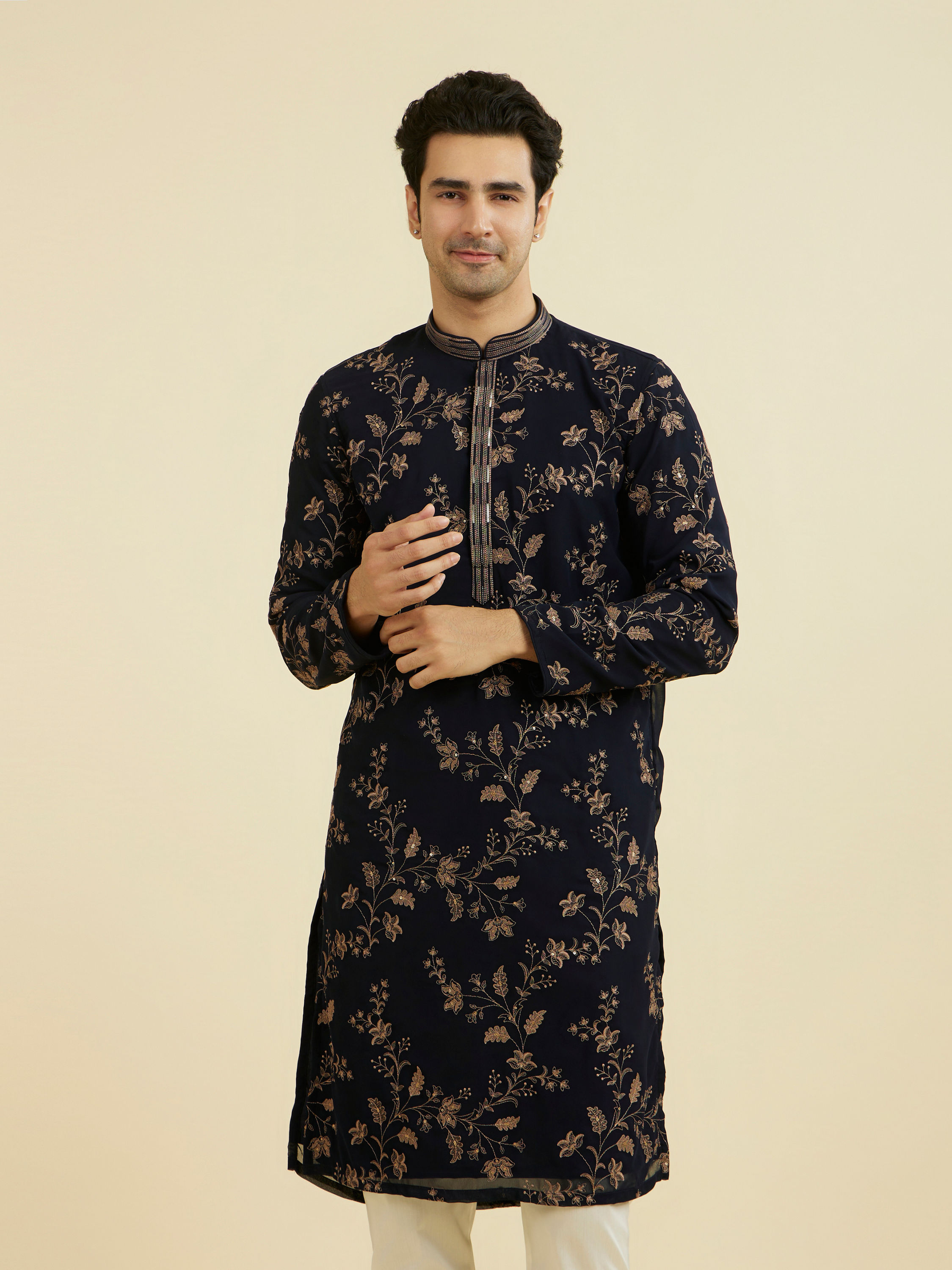 Manyavar Men Royal Blue Elegance Kurta Churidar