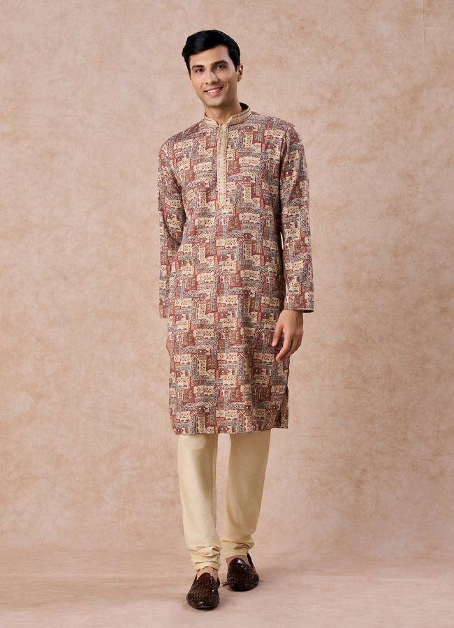 Manyavar Men Fawn Elegance Kurta Churidar