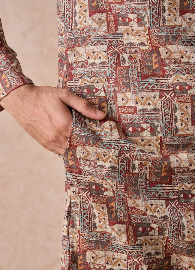 Manyavar Men Fawn Elegance Kurta Churidar