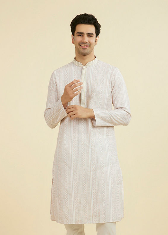 Manyavar Men Beige Kurta Churidar Ensemble