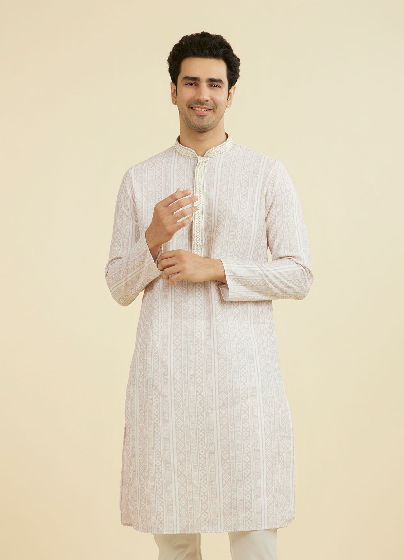 Manyavar Men Beige Kurta Churidar Ensemble