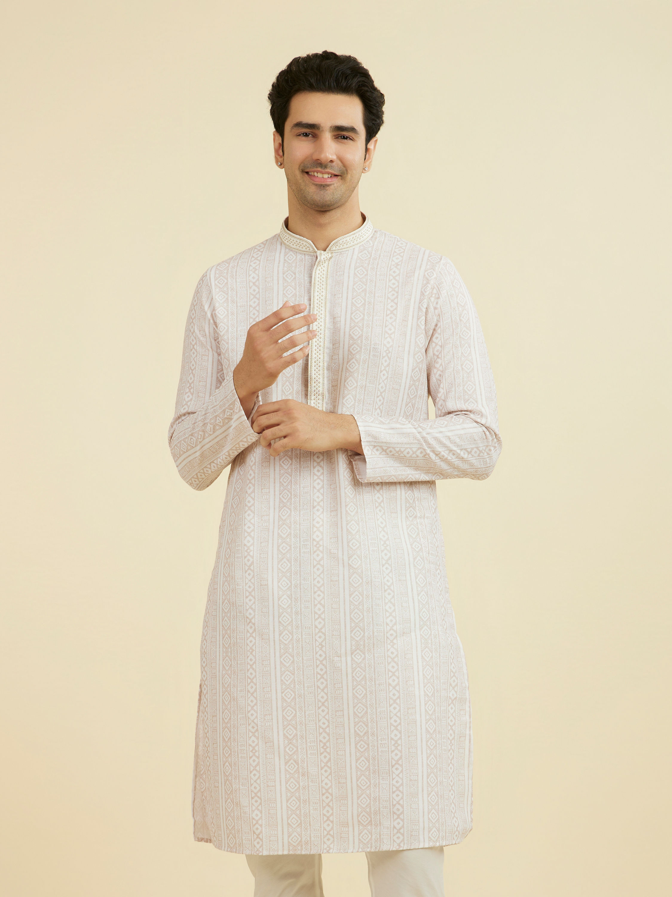 Manyavar Men Beige Kurta Churidar Ensemble