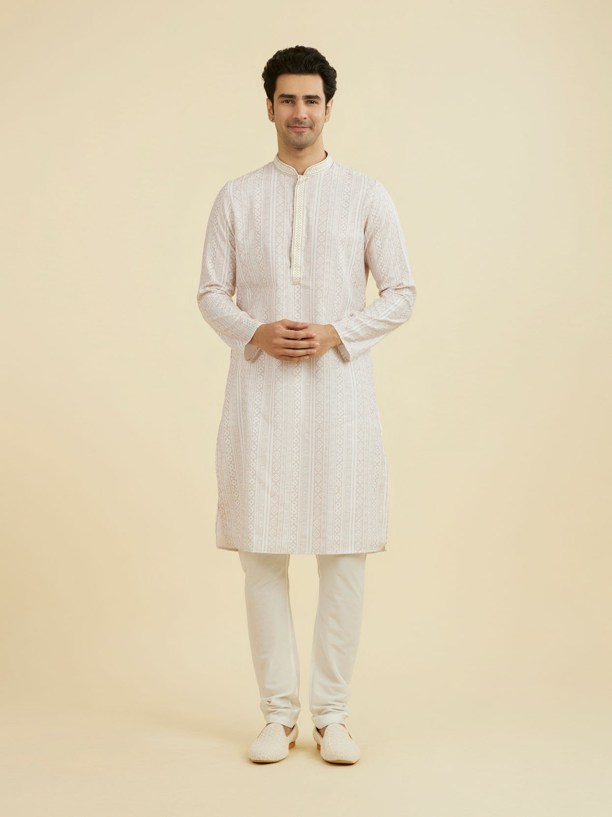 Manyavar Men Beige Kurta Churidar Ensemble