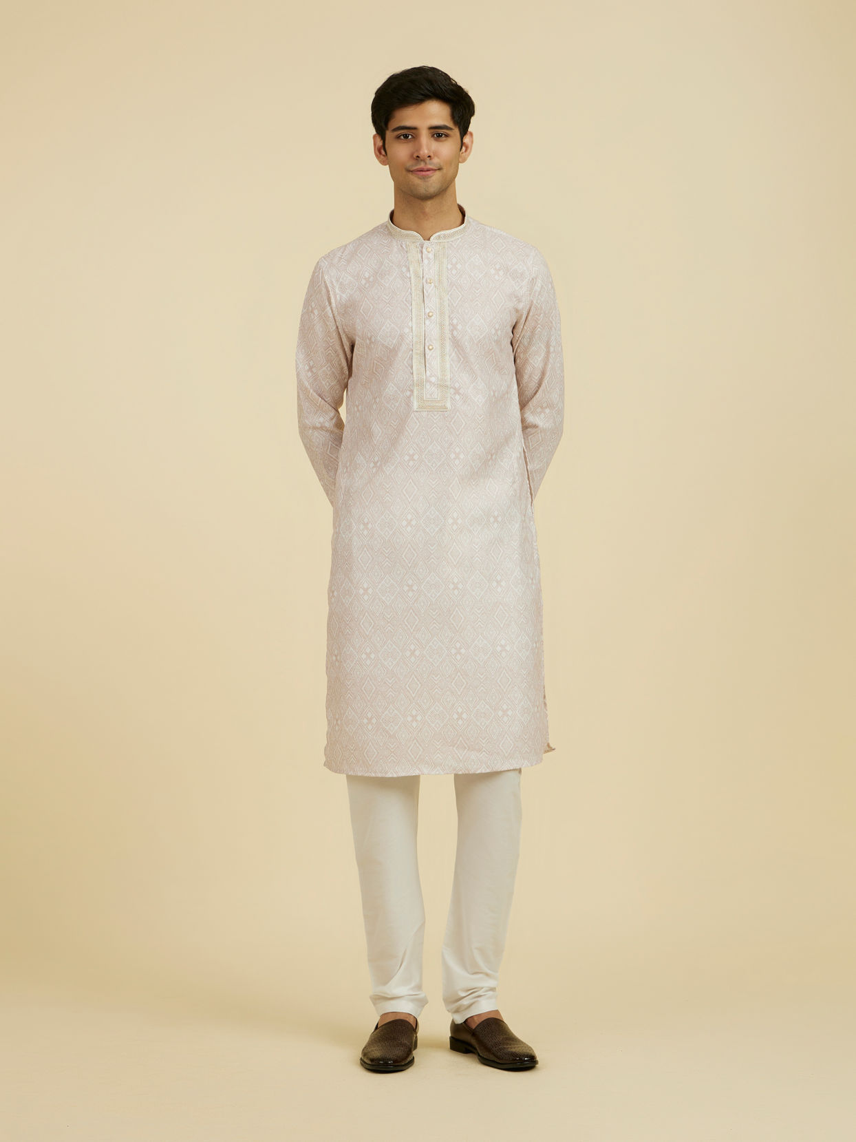 Manyavar Men Beige Grandeur Kurta Churidar