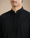 Manyavar Men Black Art Silk Kurta Pant with Beads Work