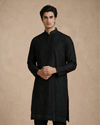 Manyavar Men Black Art Silk Kurta Pant with Beads Work