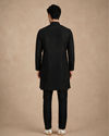Manyavar Men Black Art Silk Kurta Pant with Beads Work