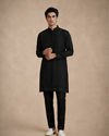 Manyavar Men Black Art Silk Kurta Pant with Beads Work