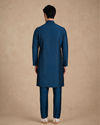 Manyavar Men Teal Blue Silk Kurta Pant with Bead Work