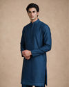 Manyavar Men Teal Blue Silk Kurta Pant with Bead Work