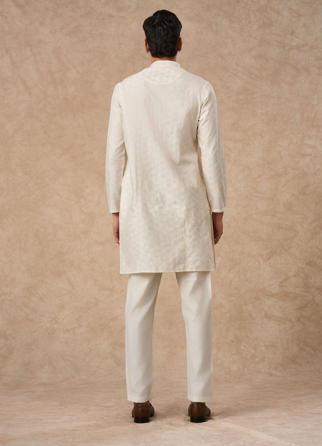 Manyavar Men Cream Silk Kurta Pant with Pleats