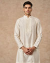 Manyavar Men Cream Silk Kurta Pant with Pleats