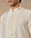 Manyavar Men Cream Silk Kurta Pant with Pleats