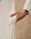 Manyavar Men Cream Silk Kurta Pant with Pleats