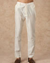 Manyavar Men Cream Silk Kurta Pant with Pleats