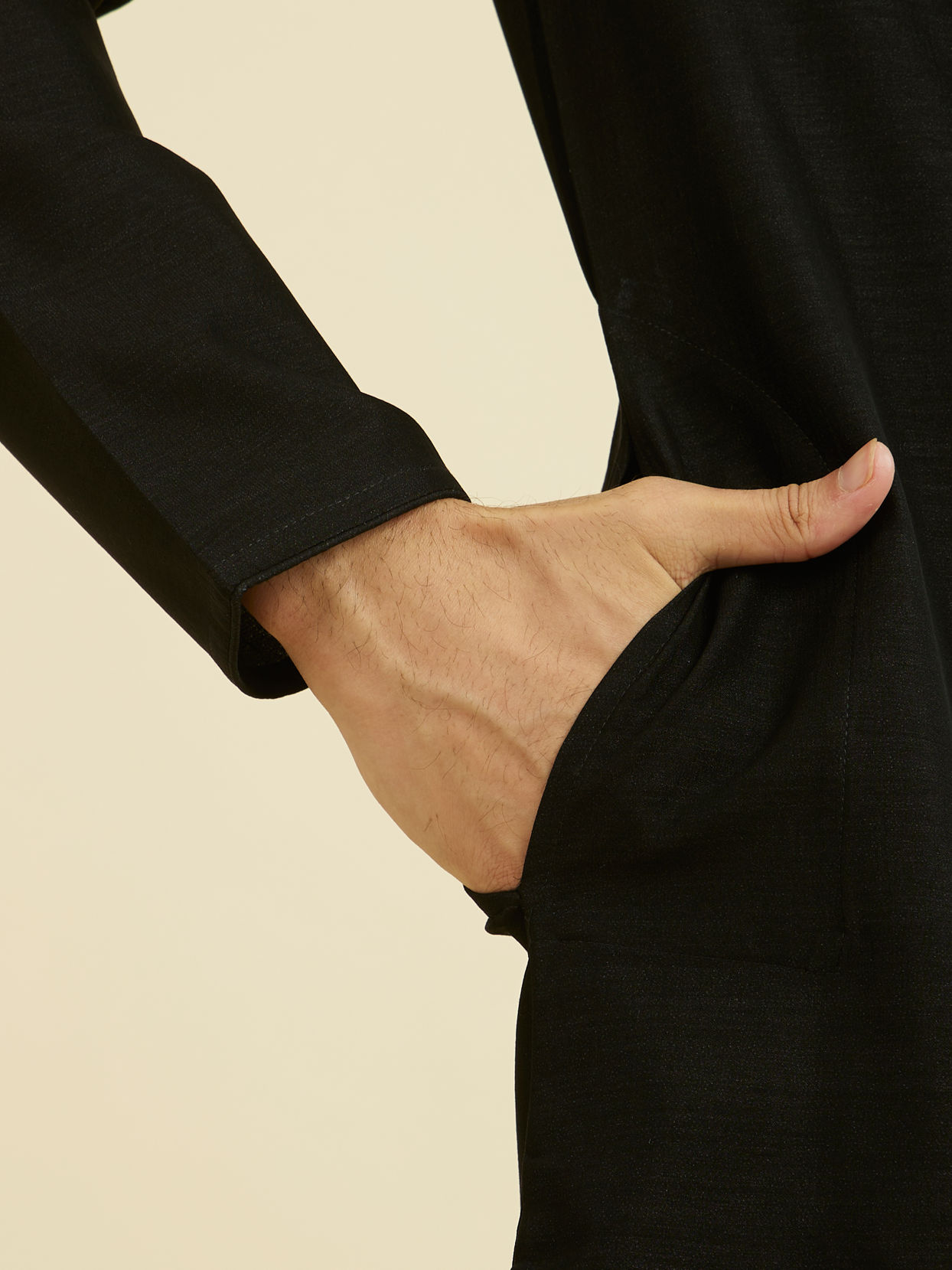 Manyavar Men Elegant Black Ensemble Kurta Churidar