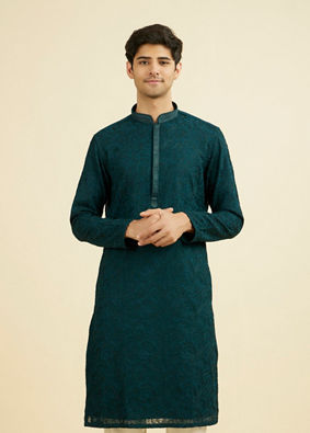 Manyavar Men Teal Green Georgette Kurta Churidar