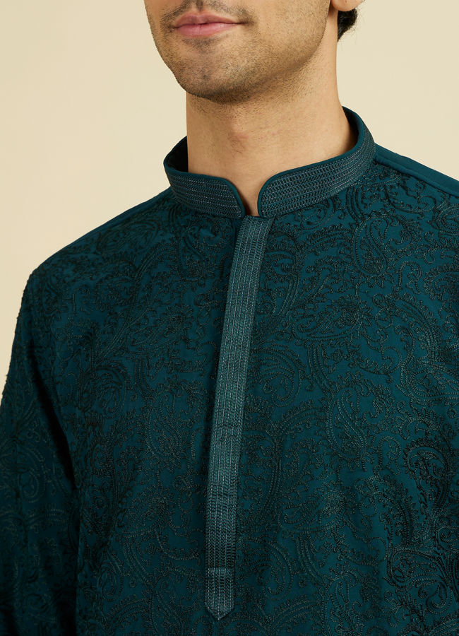 Manyavar Men Teal Green Georgette Kurta Churidar