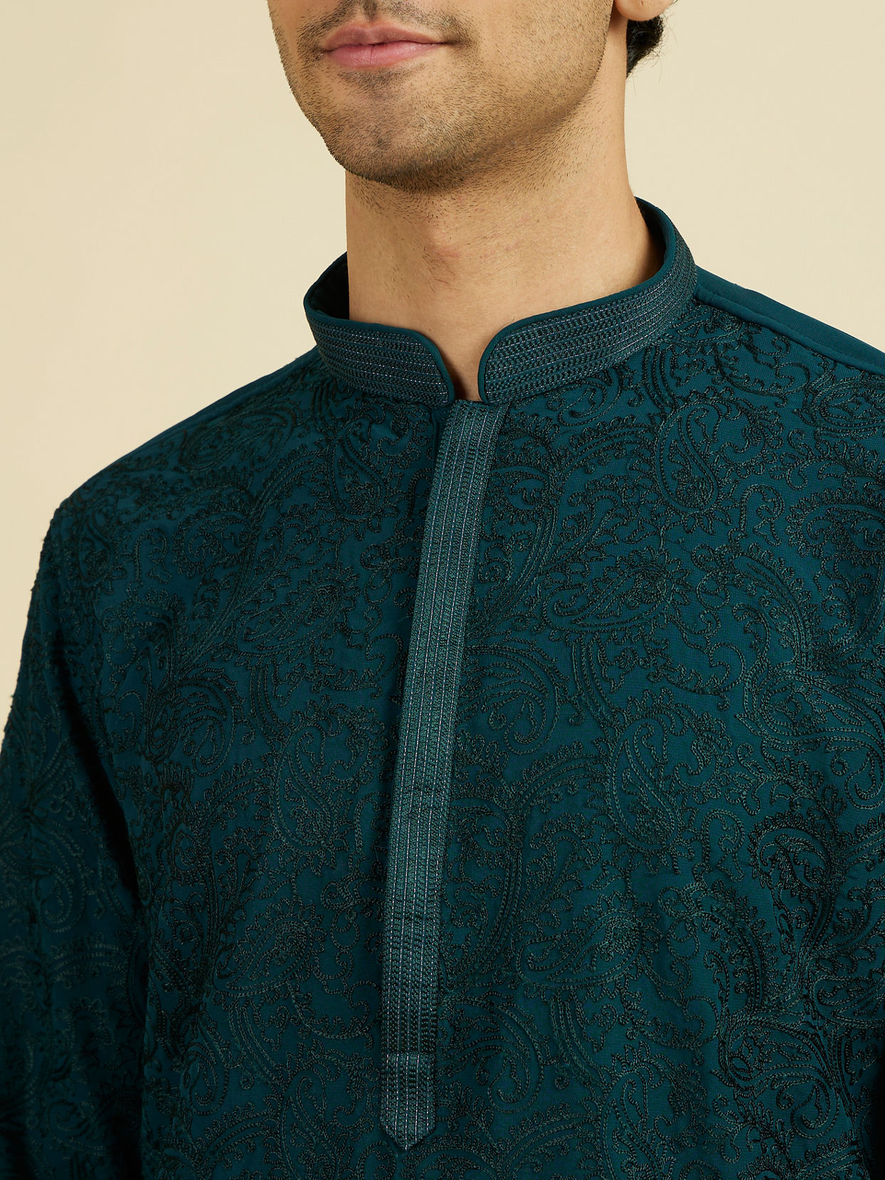 Manyavar Men Teal Green Georgette Kurta Churidar