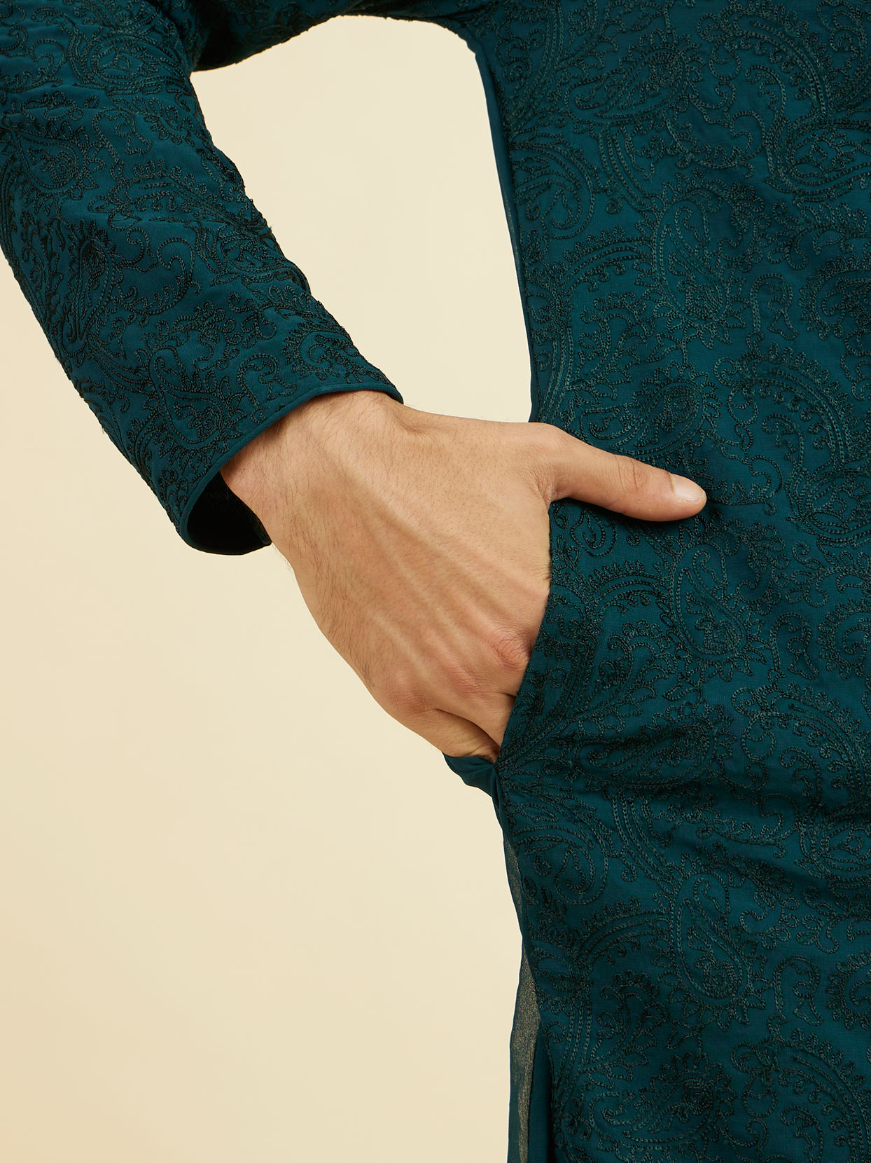 Manyavar Men Teal Green Georgette Kurta Churidar