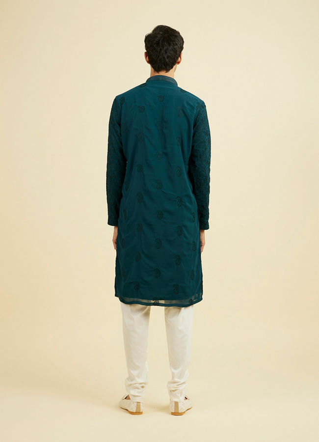 Manyavar Men Teal Green Georgette Kurta Churidar