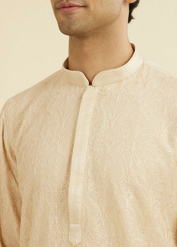 Manyavar Men Beige Georgette Ensemble Kurta Pant