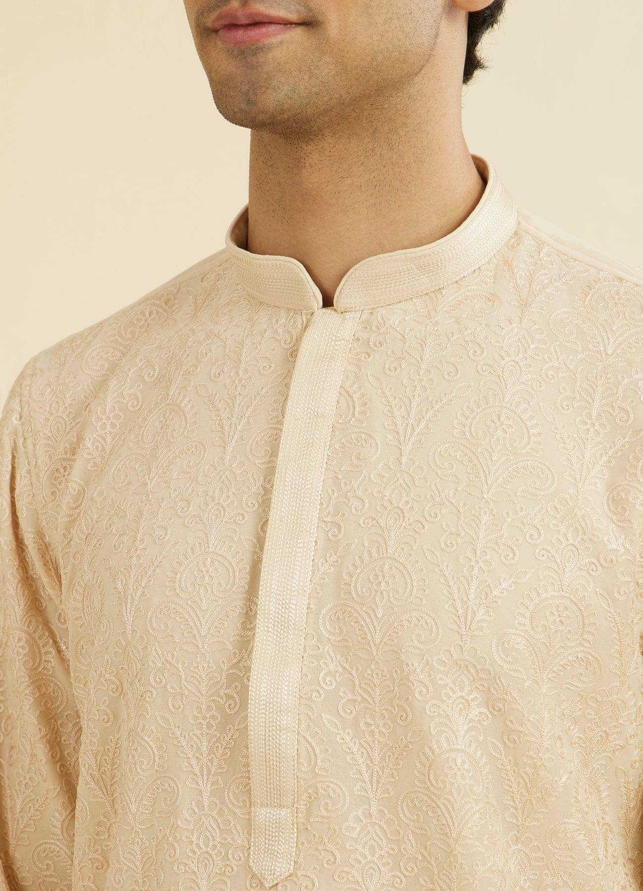 Manyavar Men Beige Georgette Ensemble Kurta Pant